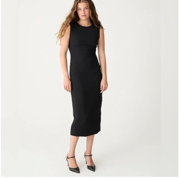 NWT J. Crew Women’s Sz 0 Black Sleeveless Sheath Midi Dress in Drapey Crepe - Picture 2 of 3